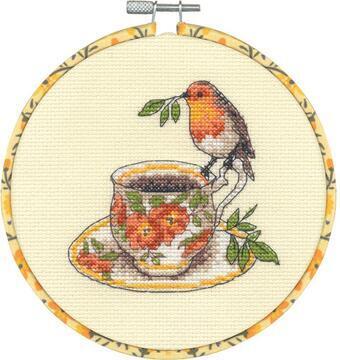 Dimensions Birdie Teacup 72-76324 14 Count Counted Cross Stitch with Decorative Hoop